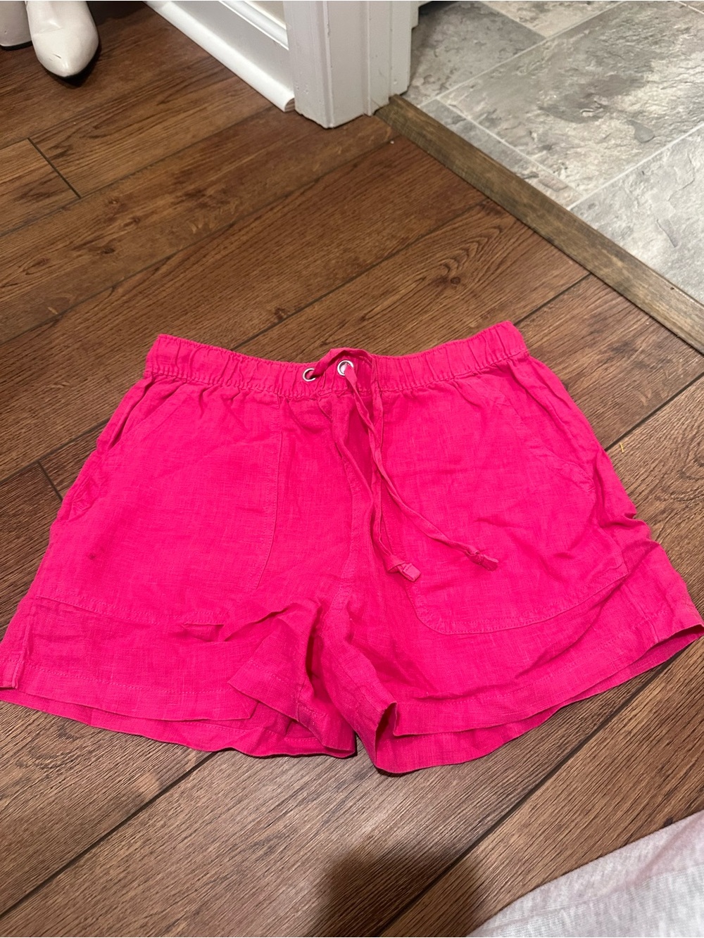 C&C California Hot Pink Drawstring Linen-Blend Athletic Shorts